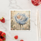 Schlafendes Baby blaue Blumen Löwenzahn Serviette (Beispiel)