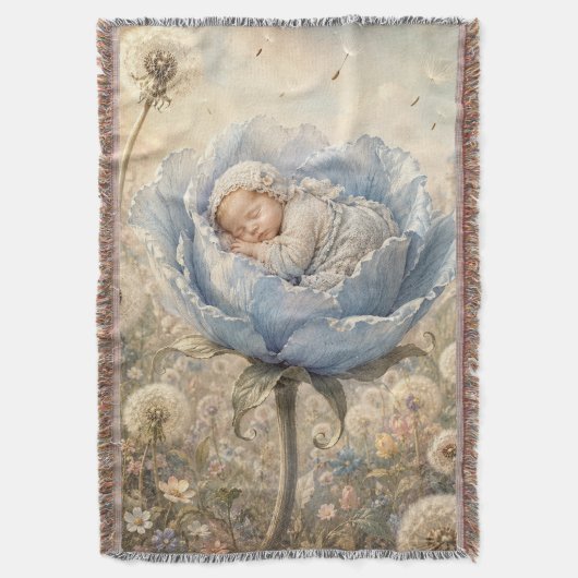 Schlafendes Baby in blauer Blume Decke (Vorderseite Vertikal)