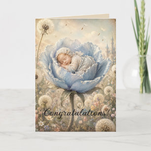 Schlafendes Baby in blauer Blume Herzlichen Glückw Karte