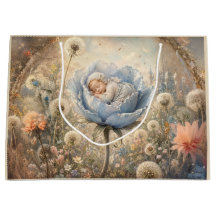 Schlafendes Baby in blauer Blume mit Löwenzahn