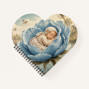 Schlafendes Baby in blauer Blume Notizblock
