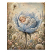 Schlafendes Baby in blauer Blume  Poster (Vorderseite)