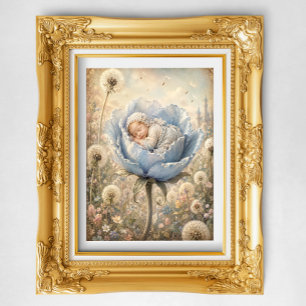 Schlafendes Baby in blauer Blume  Poster