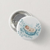 Schlafendes Baby in blauer Wiege Button (Vorne & Hinten)