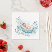 Schlafendes Baby in blauer Wiege Serviette (Beispiel)
