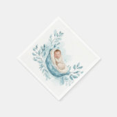 Schlafendes Baby in blauer Wiege Serviette (Ecke)