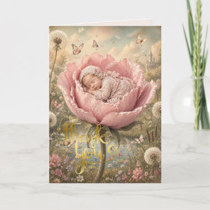 Schlafendes Baby in rosa Blume  Dankeskarte
