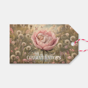 Schlafendes Baby in rosa Blume Herzlichen Glückwun Geschenkanhänger