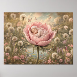Schlafendes Baby in rosa Blume Poster