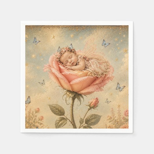 Schlafendes Baby rosa Rose Serviette (Vorderseite)