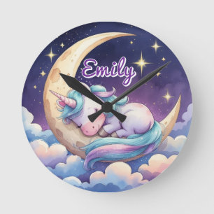 Schlafendes Einhorn auf dem Mond Uhren mit editier
