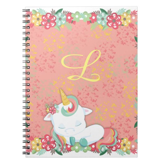 Schlafendes Einhorn-Blumen-Monogramm Notizblock (Vorderseite)