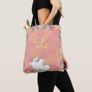 Schlafendes Einhorn Florales Monogramm Tasche