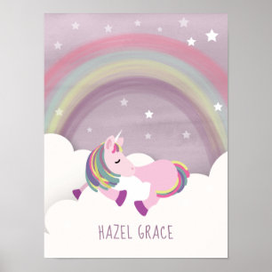 Schlafendes Einhorn Regenbogen Kinderzimmer Kunst Poster