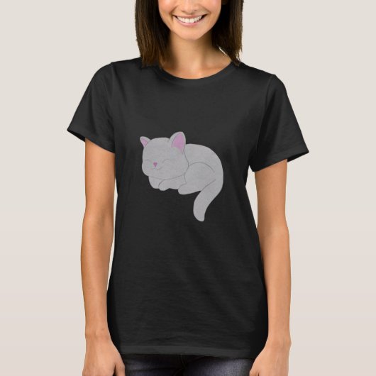 Schlafendes graues Kätzchen T-Shirt (Vorderseite)