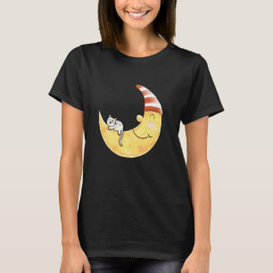 Schlafendes Kätzchen auf Mond Süße Nacht Katzen De T-Shirt