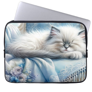 Schlafendes Kätzchen Blau Cottagecore Traum Laptopschutzhülle