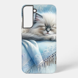 Schlafendes Kätzchen Blau Cottagecore Traum Samsung Galaxy Hülle