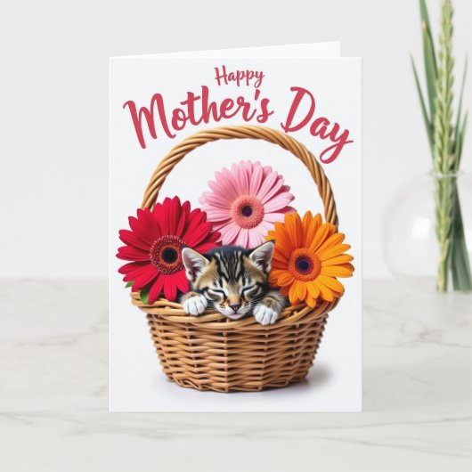Schlafendes Kätzchen Blumen Muttertagskarte Karte (Vorderseite)