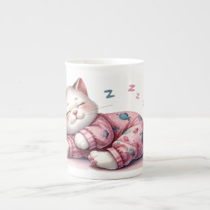 Schlafendes Kätzchen in Pyjama Bone China Tasse