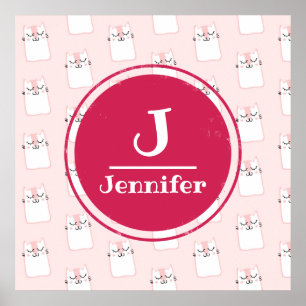 Schlafendes Katzenmuster-Monogramm Poster