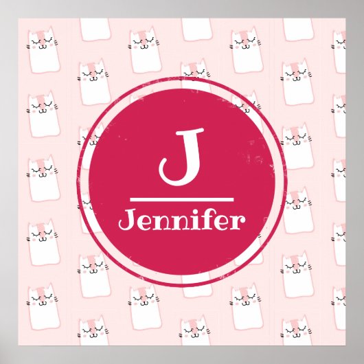 Schlafendes Katzenmuster-Monogramm Poster (Vorne)