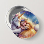 Schlafendes Mädchen Einhorn Traumlandschaft Button (Vorne & Hinten)