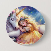 Schlafendes Mädchen Einhorn Traumlandschaft Button (Vorderseite)