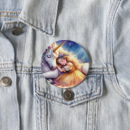 Schlafendes Mädchen Einhorn Traumlandschaft Button (Beispiel)