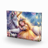 Schlafendes Mädchen Einhorn Traumlandschaft Fotoblock (Rechts)