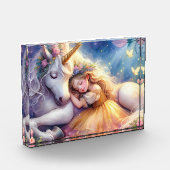 Schlafendes Mädchen Einhorn Traumlandschaft Fotoblock (Links)