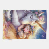 Schlafendes Mädchen Einhorn Traumlandschaft Geschirrtuch (Horizontal)