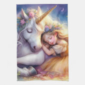 Schlafendes Mädchen Einhorn Traumlandschaft Geschirrtuch (Vertikal)