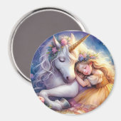 Schlafendes Mädchen Einhorn Traumlandschaft Magnet (Vorderseite/Rückseite)