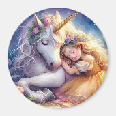 Schlafendes Mädchen Einhorn Traumlandschaft Magnet (Vorne)
