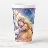 Schlafendes Mädchen Einhorn Traumlandschaft Milchtasse (Vorderseite)