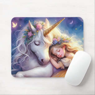 Schlafendes Mädchen Einhorn Traumlandschaft Mousepad
