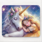 Schlafendes Mädchen Einhorn Traumlandschaft Mousepad (Vorne)