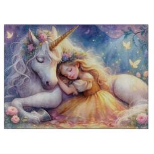 Schlafendes Mädchen Einhorn Traumlandschaft Schneidebrett