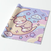 Schlafendes Mondkätzchen Geschenkpapier (Ungerollt)