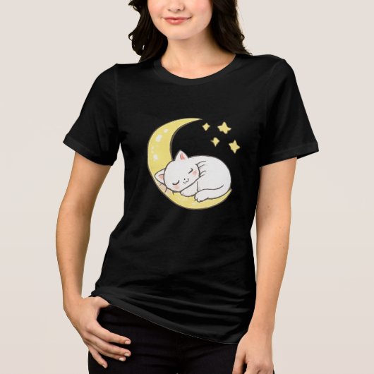 Schlafendes Mondkätzchen Tri-Blend Shirt (Vorderseite)