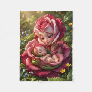 Schlafendes neugeborenes Baby in roter Rose Floral Fleecedecke