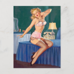 Schlafendes Pin Up Mädchen Postkarte
