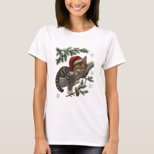 Schlafendes Weihnachtskitten auf Schneebranch T-Sh T-Shirt