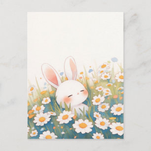 Schlafendes weißes Kaninchen auf der Gänseblümchen Postkarte