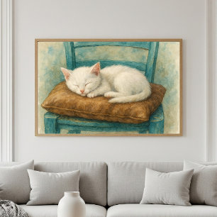 Schlafendes weißes Kätzchen süß Poster