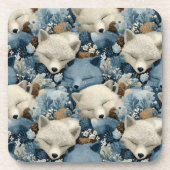 Schlafendes Winterfuchs-Muster in Blau und Weiß Getränkeuntersetzer (Vorderseite)