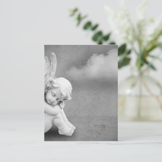 Schlafengel auf grauem Hintergrund, Engelkunst Postkarte (Stehend Vorderseite)