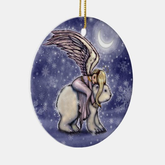 Schlafengel auf Polar Bären Weihnachtskunst Keramik Ornament (Rechts)