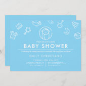 Schlafengel | Minimale Babydusche Solid Blue Einladung (Vorne/Hinten)